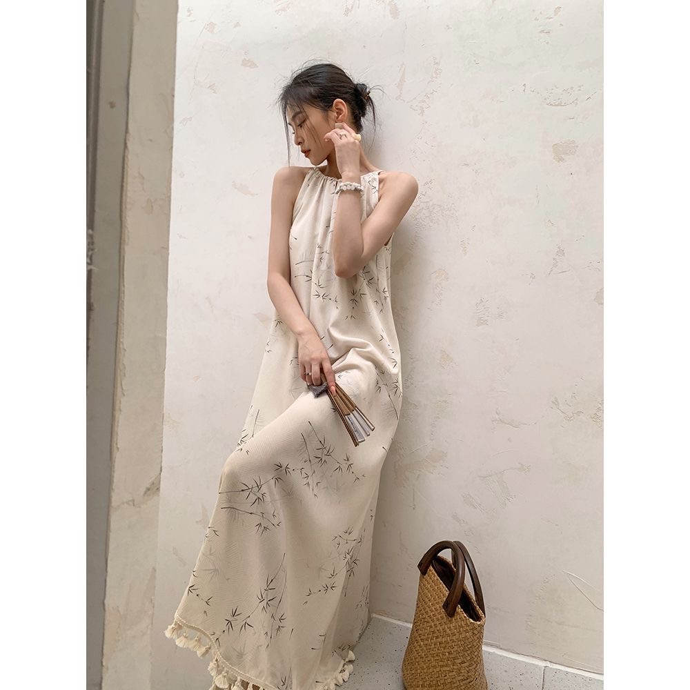 New Chinese style tassel step dress for women 2024 summer new temperament cool retro improved a-line long skirt