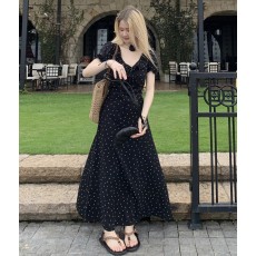 批发微胖韩版气质显瘦荷叶领波点<b class='q'>连衣裙</b>夏2026新款收腰显瘦淑女长裙子