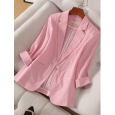 批发2026<b class='q'>小西装</b>女外套短款<b class='q'>修身</b>小个子初秋薄款中袖七分袖休闲西服粉色