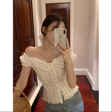 批发甜辣妹蕾丝花边短袖<b class='q'>T</b><b class='q'>恤</b>女夏季纯欲风一字肩锁骨性感<b class='q'>修身</b>显瘦上衣