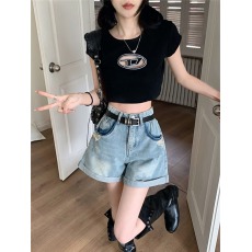 批发实拍<b class='q'>高腰</b>卷边牛仔短裤女新款2026夏季宽松显瘦a字百搭阔腿<b class='q'>热裤</b>子