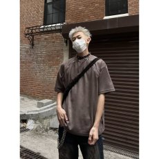 批发2024夏季美式复古重磅双拉链麂皮绒短袖T恤男女宽松潮牌嘻哈上衣