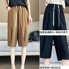 批发孕妇过膝六<b class='q'>分</b><b class='q'>裤</b>棉麻高腰显瘦休闲宽松阔腿无托腹六<b class='q'>分</b>短<b class='q'>裤</b>夏季薄款