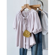 批发<b class='q'>实拍</b>2026夏装新款胖mm<b class='q'>大码</b>女柔软风蝴蝶结显瘦正肩衬衣上衣