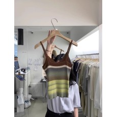 批发韩国东大门2026夏季新款复古时尚修身V领条纹针织吊带背心女上衣