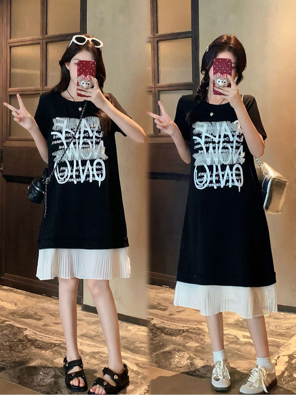 실사 2026 년 여름 빅 사이즈 여성 의류 새로운 반팔 라운드 넥 루즈핏 종류 드레스 캐주얼