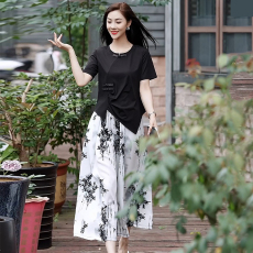 批发夏季新款套装短袖T恤上衣裤裙<b class='q'>大码</b>女装宽松型时尚显瘦国潮两件套