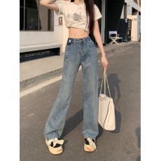 批发实拍高腰阔腿牛仔裤女2025夏季新款小个子显瘦百搭垂感直筒裤