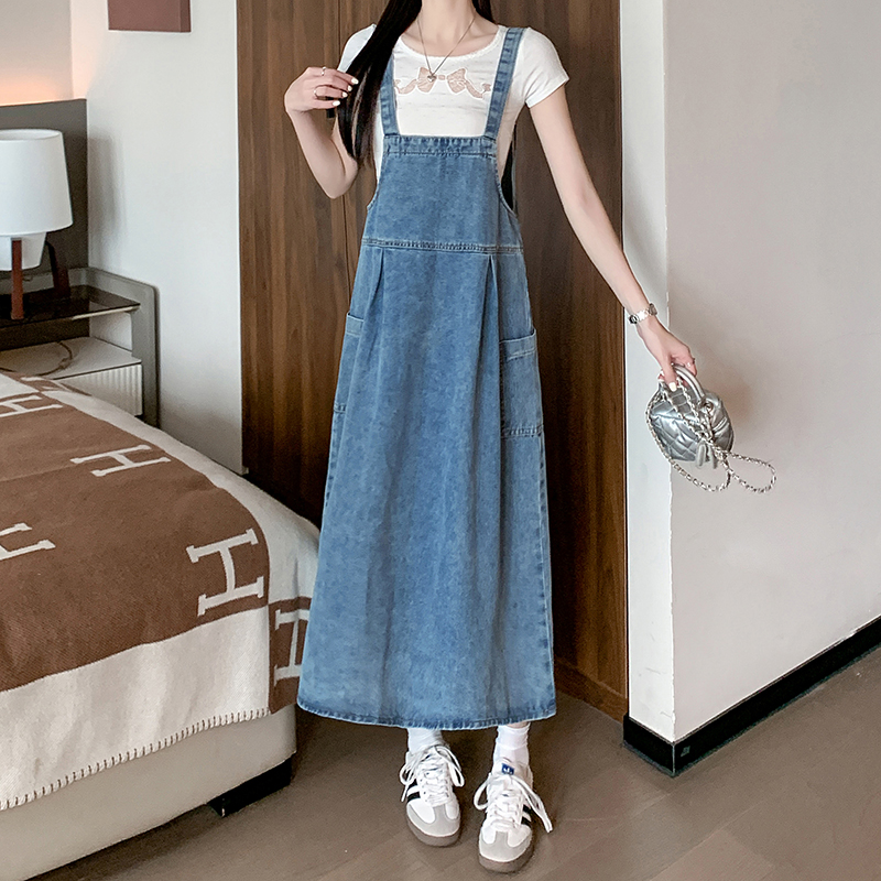 Actual shot~Summer new niche design suit skirt, retro Hepburn style denim suspender dress for women