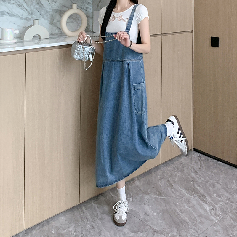 Actual shot~Summer new niche design suit skirt, retro Hepburn style denim suspender dress for women