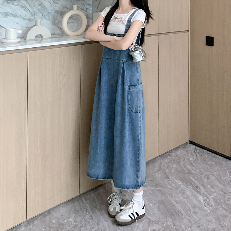 Actual shot~Summer new niche design suit skirt, retro Hepburn style denim suspender dress for women