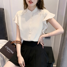 批发实拍气质蕾丝拼接<b class='q'>雪纺衫</b>2026夏季新款洋气小衫高档超仙上衣