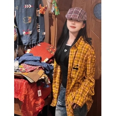 批发韩系黄色<b class='q'>格子</b><b class='q'>衬衫</b>女装春秋设计感毛边别致上衣宽松中长款长袖<b class='q'>衬衣</b>