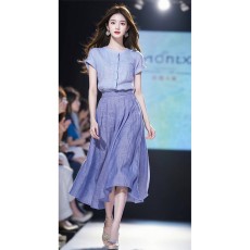 批发今年流行漂亮小众设计休闲慵懒风法式气质紫色<b class='q'>连衣裙</b>子套装女夏季