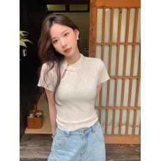 批发张<b class='q'>贝贝</b>ibell设计感国风斜襟短款针织衫女夏修身显瘦立领盘扣上衣