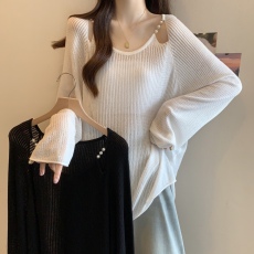 批发实拍~大码胖mm夏季甜美纯欲风宽松针织衫防晒衣罩衫百搭长袖上衣