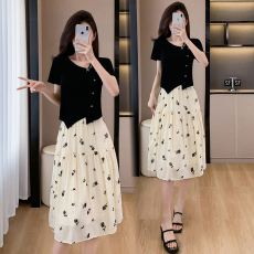 批发已出货 2026大码套装短袖棉上衣+印花半身裙两件套韩版显瘦气质