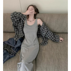 批发#官图 92棉/8氨纶40支210g纯棉 灰色背心<b class='q'>连衣裙</b>女夏季