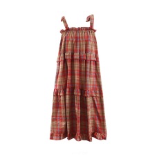 批发洋气格子大裙摆中大童波西米亚长裙夏装2024新款沙滩裙<b class='q'>女童</b>连<b class='q'>衣裙</b>