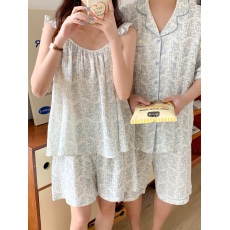 批发实拍实价情侣睡衣夏季纯棉女士吊带荷叶边短裤套装男款短袖家居服
