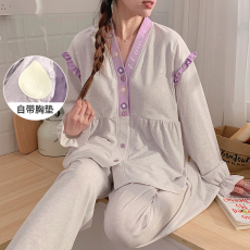 批发带胸垫彩棉月子服长袖长裤家居服可外穿待产孕妇产妇哺乳喂奶睡衣