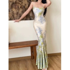 批发2024新中式吊带鱼尾连衣裙女2024年新款缎面<b class='q'>伴娘</b>服<b class='q'>礼服</b>长裙