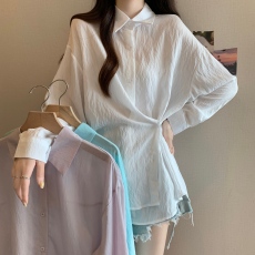 批发实拍~三标齐~纯色设计感衬衫上衣女<b class='q'>夏</b>季新款防嗮衫潮