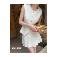 批发ICELOLLY小香风<b class='q'>西装</b>马甲女春夏季新款马夹套装老钱风无袖背心上衣