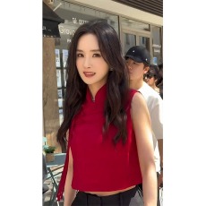 批发<b class='q'>杨幂</b><b class='q'>同款</b>新中式盘扣衬衫2024年夏季新款今年流行爆款国风无袖衬衣