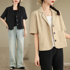 批发实拍韩国chic翻领三粒扣设计<b class='q'>大码</b>宽松休闲短袖<b class='q'>西装</b>外套M-4XL200斤