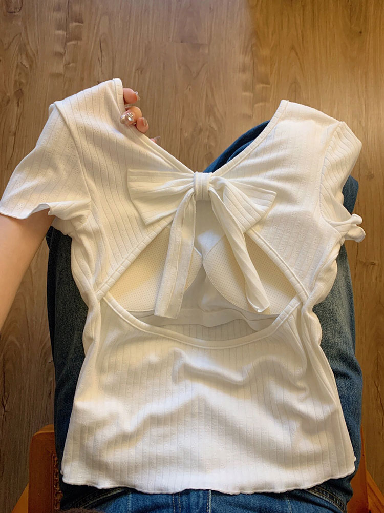 PF13162# 已出货 白色短袖t恤女夏季2024新款带胸垫甜辣妹短款上...