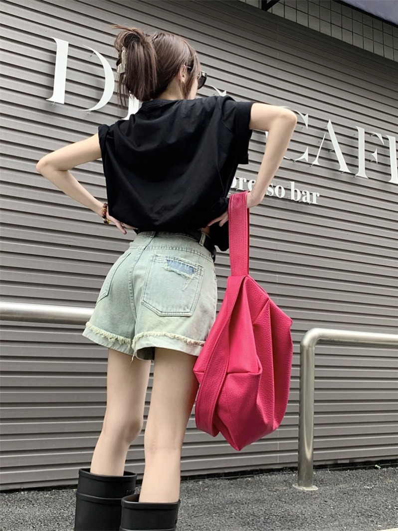 Actual shot~Summer color Margiela raw edge denim shorts for women summer hot pants