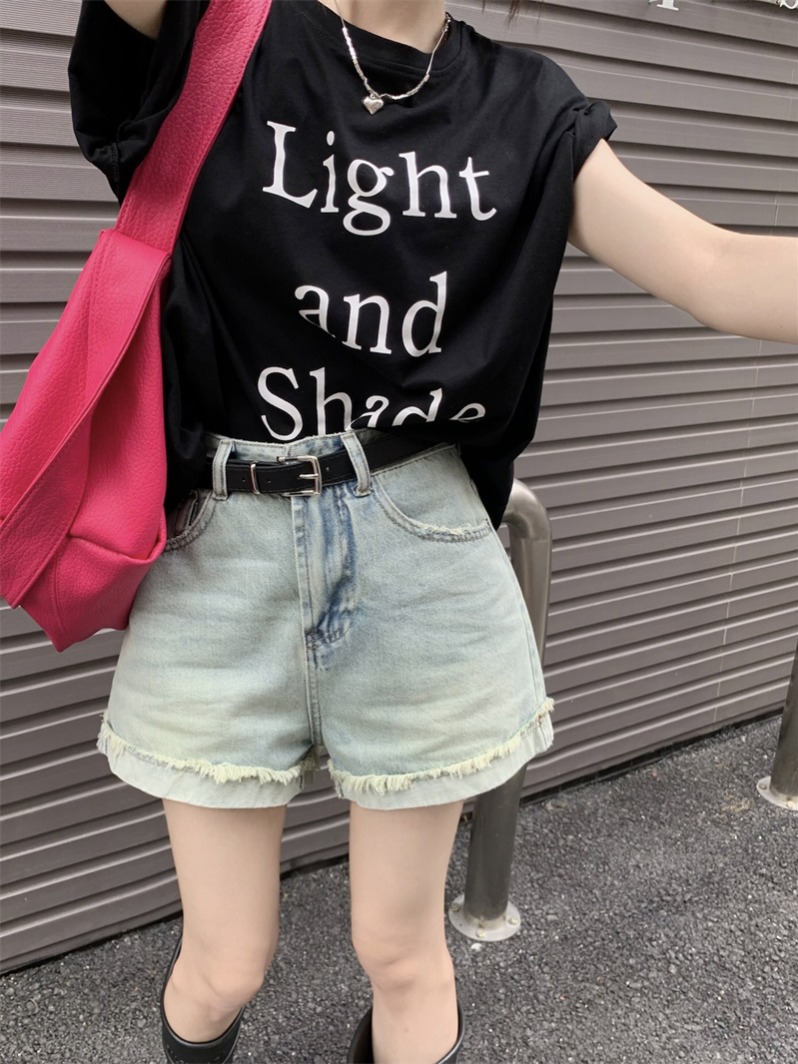 Actual shot~Summer color Margiela raw edge denim shorts for women summer hot pants