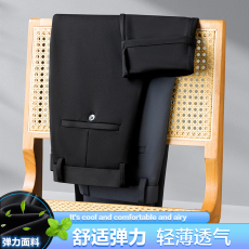 批发实拍黑色商务宽松直筒西装裤男裤