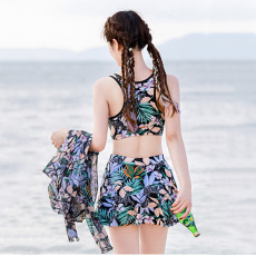 批发泳衣女分体裙式三件套显瘦遮肚长袖防晒宽松罩衫2024新款温泉泳装
