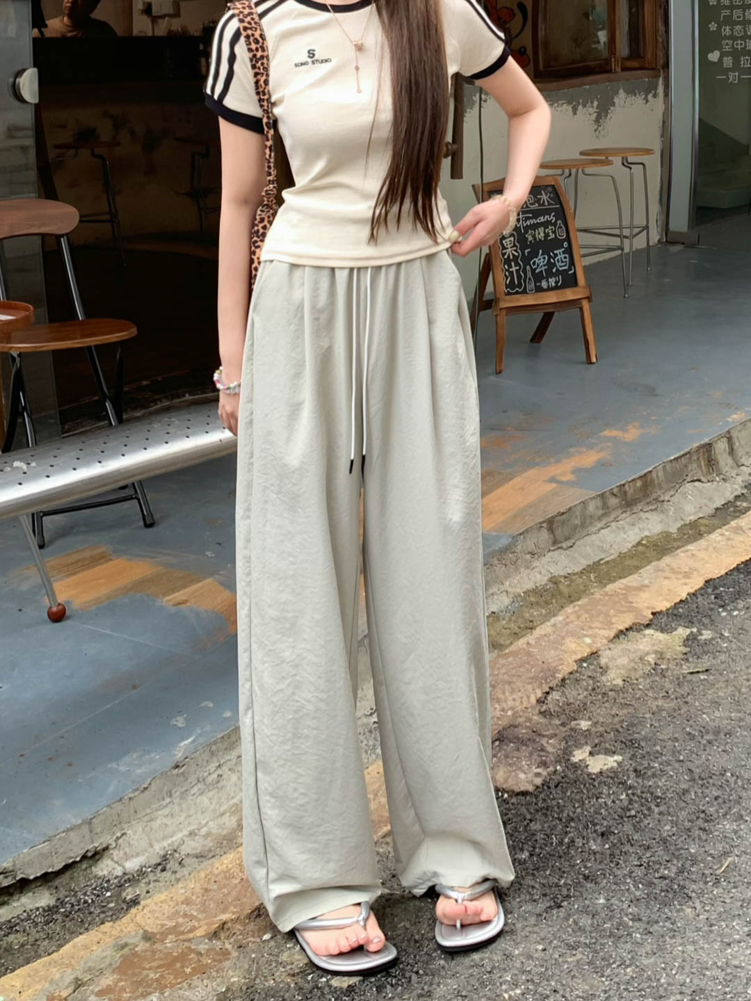 Khaki Scimitar Wide Leg Pants Women's Summer Thin 2024 New High Waist Drape Casual Banana Sports Pants