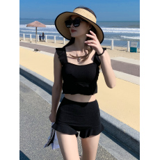 批发2024新款分体泳衣女平角保守显瘦韩国ins风学生小胸聚拢温泉泳装