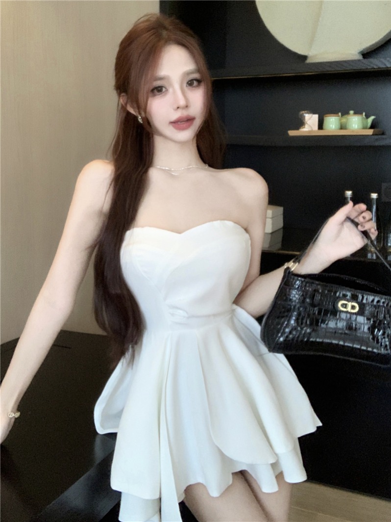 실사 정가 순수한 욕망 프릴 백리스 튜브탑 여성 드레스 여름 핫걸 불규칙 몸매 가꾸기 한 마디 미니 스커트