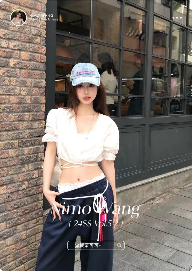 NIMOWANGJennie穿搭法式短袖衬衫女宽松刺绣小衫辣妹上衣套装