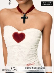 wooha 吾哈2024夏季新款上衣浪漫溫柔性感純欲甜辣緊身愛心抹胸女