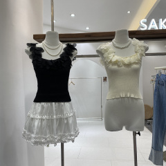 花瓣拼接法式緊身小背心女夏季2024年新款顯瘦修身短款無袖上衣潮