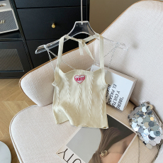 批发实拍辣妹复古刺绣链条挂脖针织小<b class='q'>背心</b>夏日百搭纯色修身<b class='q'>露</b><b class='q'>脐</b>上衣