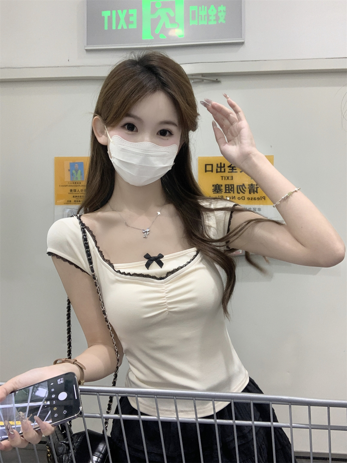 實拍 夏季韓版純欲修身木耳邊撞色蝴蝶結純棉短袖T恤上衣女