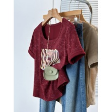 批发实拍2026夏装新款<b class='q'>胖</b><b class='q'>mm</b>大码女百搭显瘦印花字母u领圆弧短袖T恤