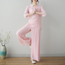 批发实拍新中式夏季新款民族风禅意打坐练功服两件套国风瑜伽茶服女