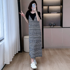 批发韩系设计感拼接连衣裙女夏季大码法式气质高端精致显瘦超好看裙子