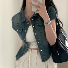批发已出货 短款收腰显瘦<b class='q'>牛仔</b>衬衫<b class='q'>外套</b>女