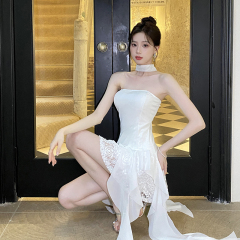 芭蕾舞風仙氣飄飄氣質女神不規則流蘇設計感百搭抹胸連衣裙純欲夏