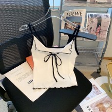 批发<b class='q'>实拍</b>盘盘/撩系甜心/撞色翻领吊带背心外穿甜辣无袖小上衣修身内搭