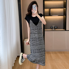 批发实拍假两件设计感吊带<b class='q'>连衣裙</b>中长款大码T恤裙女夏